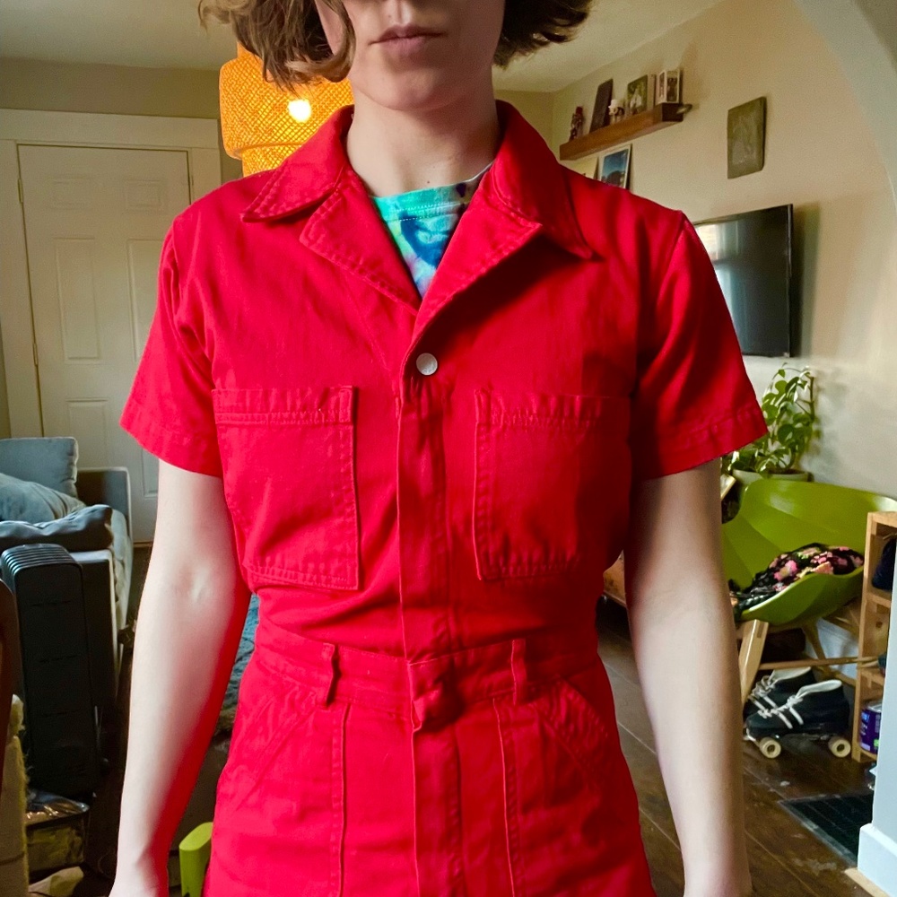 TRADE: Mustang Red Short Sleeve Jumpsuit XS